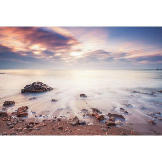 Evening Tide with Rock Mural Tropix Smooth Wall Decor in White for Living Room, Optional Size Clearhalo 'Wall Decor' 'Wall Mural' 1469040