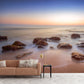 Large Modern Mural Blue Sunset Skyline with Beach Rocks Scenery Wall Covering, Custom Print Clearhalo 'Wall Decor' 'Wall Mural' 1469043