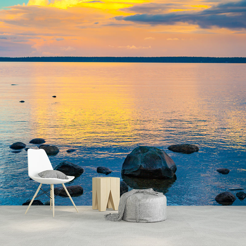 Non-Woven Large Blue Mural Tropix Evening Glow Reflection on Sea Wall Art, Custom Size Blue Clearhalo 'Wall Decor' 'Wall Mural' 1469067