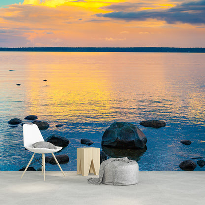 Non-Woven Large Blue Mural Tropix Evening Glow Reflection on Sea Wall Art, Custom Size Blue Clearhalo 'Wall Decor' 'Wall Mural' 1469067