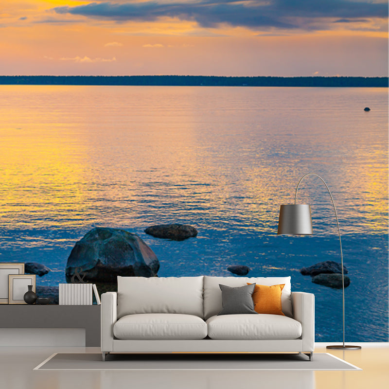 Non-Woven Large Blue Mural Tropix Evening Glow Reflection on Sea Wall Art, Custom Size Clearhalo 'Wall Decor' 'Wall Mural' 1469068