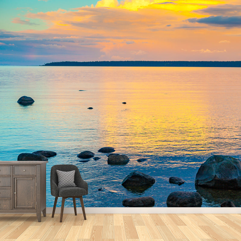 Non-Woven Large Blue Mural Tropix Evening Glow Reflection on Sea Wall Art, Custom Size Clearhalo 'Wall Decor' 'Wall Mural' 1469069