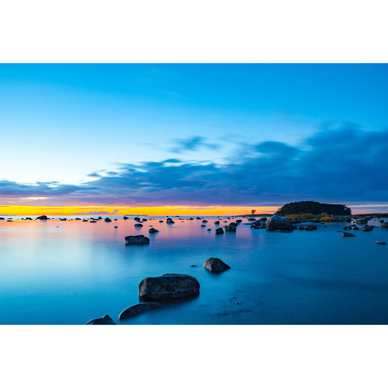 Giant Tropics Mural Decal Blue Scattered Rock on Beach after Sunset Wall Decor, Made to Measure Clearhalo 'Wall Decor' 'Wall Mural' 1469080