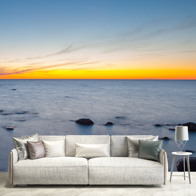 Blue Seashore after Sundown Mural Washable Tropical Living Room Wall Covering for Corridor Clearhalo 'Wall Decor' 'Wall Mural' 1469088