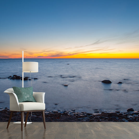 Blue Seashore after Sundown Mural Washable Tropical Living Room Wall Covering for Corridor Clearhalo 'Wall Decor' 'Wall Mural' 1469089