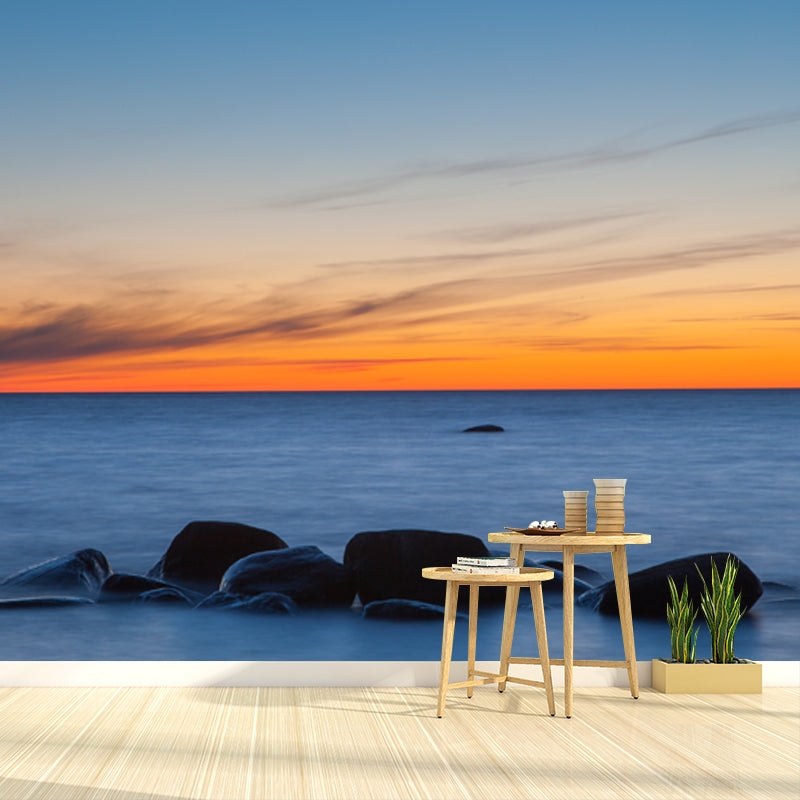 Blue Tropix Wall Mural Decal Full Size Flat Sea Surface Stone at Dusk Wall Decor Blue Clearhalo 'Wall Decor' 'Wall Mural' 1469092