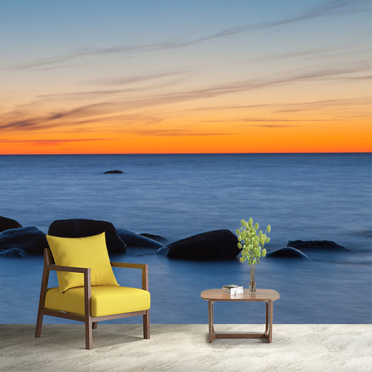 Blue Tropix Wall Mural Decal Full Size Flat Sea Surface Stone at Dusk Wall Decor Clearhalo 'Wall Decor' 'Wall Mural' 1469094