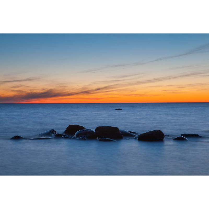 Blue Tropix Wall Mural Decal Full Size Flat Sea Surface Stone at Dusk Wall Decor Clearhalo 'Wall Decor' 'Wall Mural' 1469095