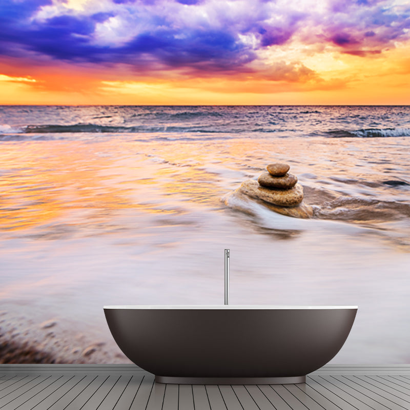 Purple Evening Glow Mural Decal Wave Bubbles Tropix Waterproof Wall Covering for Home Purple Clearhalo 'Wall Decor' 'Wall Mural' 1469102