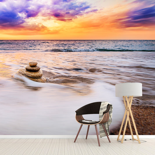 Purple Evening Glow Mural Decal Wave Bubbles Tropix Waterproof Wall Covering for Home Clearhalo 'Wall Decor' 'Wall Mural' 1469103