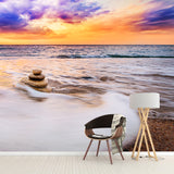 Purple Evening Glow Mural Decal Wave Bubbles Tropix Waterproof Wall Covering for Home Clearhalo 'Wall Decor' 'Wall Mural' 1469103