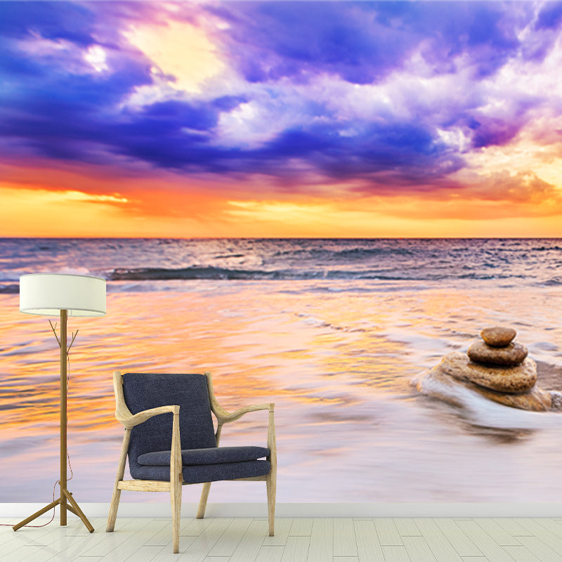 Purple Evening Glow Mural Decal Wave Bubbles Tropix Waterproof Wall Covering for Home Clearhalo 'Wall Decor' 'Wall Mural' 1469104