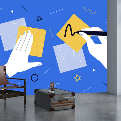 Note Taking Mural Wallpaper Artistry Stain Proof Living Room Wall Decor, Made to Measure Blue Clearhalo 'Wall Decor' 'Wall Mural' 1469122