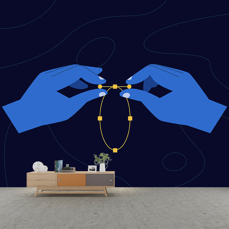 Blue Tie the Bracelet Mural Wallpaper Washable Artistry Bedroom Wall Decor on Black Black Clearhalo 'Wall Decor' 'Wall Mural' 1469137