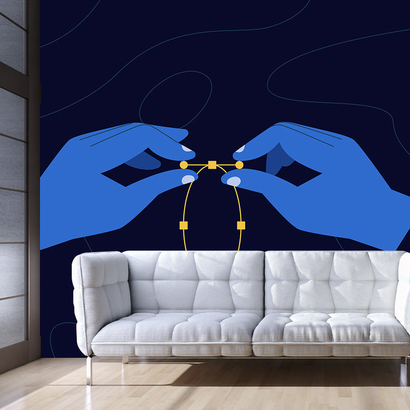 Blue Tie the Bracelet Mural Wallpaper Washable Artistry Bedroom Wall Decor on Black Clearhalo 'Wall Decor' 'Wall Mural' 1469139