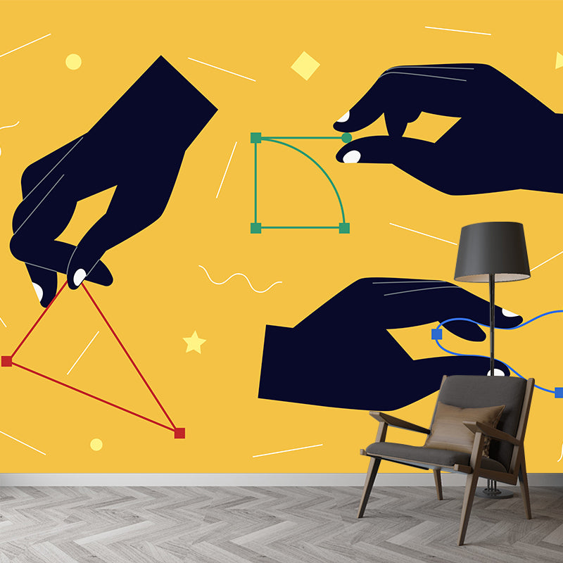 Modern Art Geometry Wall Mural Black-Yellow Moisture Resistant Wall Covering for Home Yellow Clearhalo 'Wall Decor' 'Wall Mural' 1469142