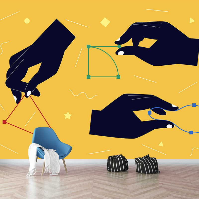 Modern Art Geometry Wall Mural Black-Yellow Moisture Resistant Wall Covering for Home Clearhalo 'Wall Decor' 'Wall Mural' 1469143