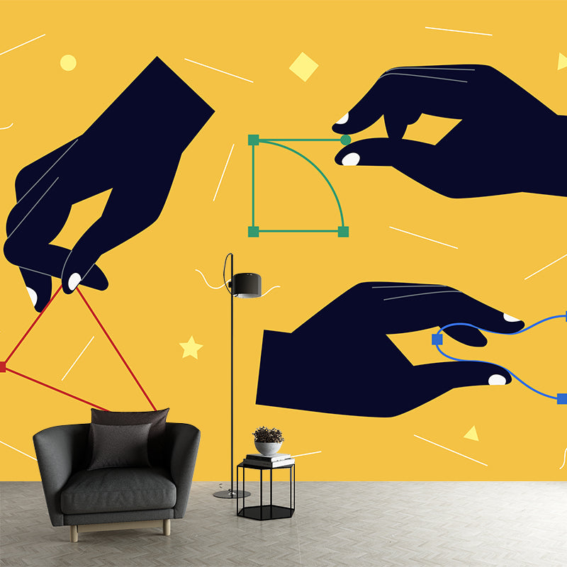 Modern Art Geometry Wall Mural Black-Yellow Moisture Resistant Wall Covering for Home Clearhalo 'Wall Decor' 'Wall Mural' 1469144