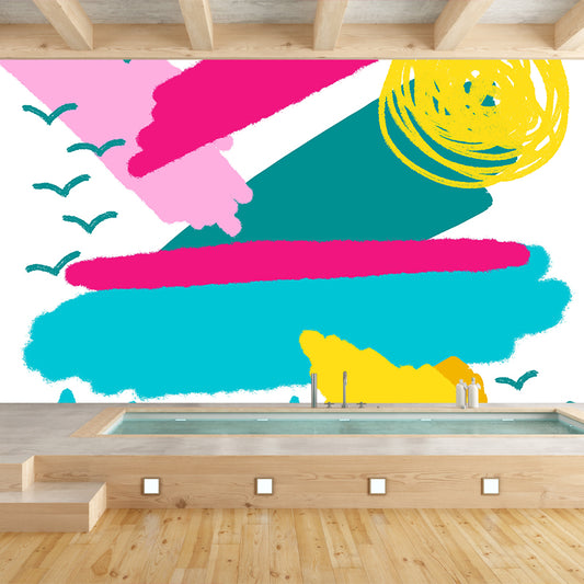 Yellow Childrens Art Mural Decal Large Weather Doodle Wall Covering for Kids Room Clearhalo 'Wall Decor' 'Wall Mural' 1469178