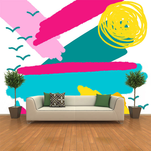 Yellow Childrens Art Mural Decal Large Weather Doodle Wall Covering for Kids Room Clearhalo 'Wall Decor' 'Wall Mural' 1469179