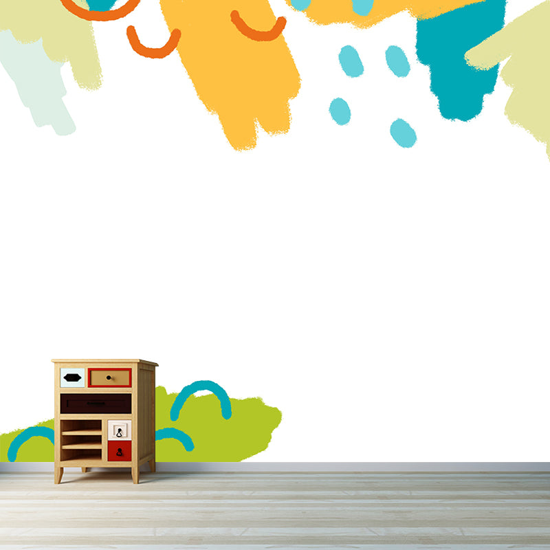 Childrens Art Raining Wallpaper Mural Yellow-Green Moisture Resistant Wall Decor for Kids Room Clearhalo 'Wall Decor' 'Wall Mural' 1469244