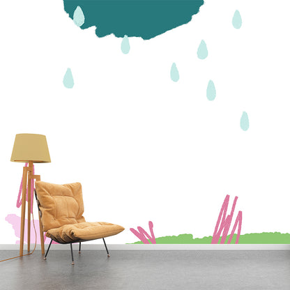 Huge Rainy Spring Scribble Mural Green Non-Woven Wall Covering, Waterproof, Optional Size Green Clearhalo 'Wall Decor' 'Wall Mural' 1469247