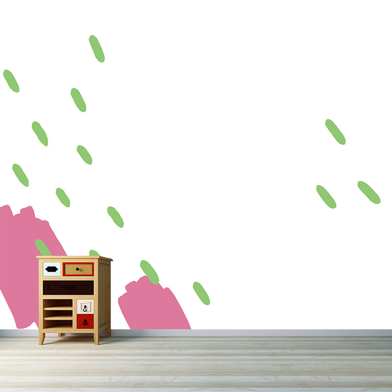 Raindrops Painting Mural Decal Childrens Art Smooth Wall Decoration in Pink-Green Pink Clearhalo 'Wall Decor' 'Wall Mural' 1469252