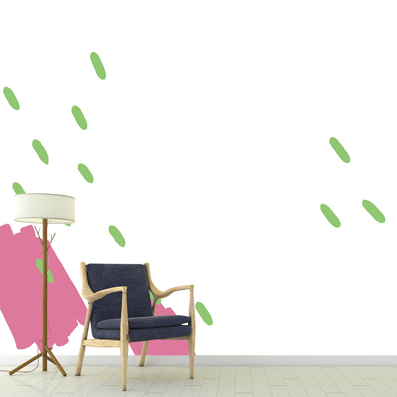 Raindrops Painting Mural Decal Childrens Art Smooth Wall Decoration in Pink-Green Clearhalo 'Wall Decor' 'Wall Mural' 1469253