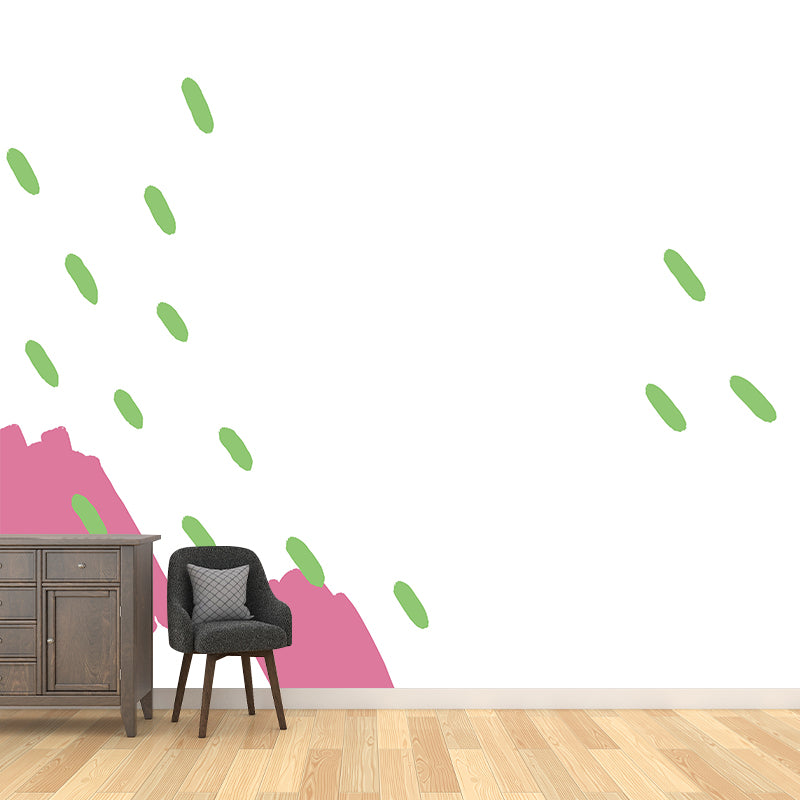 Raindrops Painting Mural Decal Childrens Art Smooth Wall Decoration in Pink-Green Clearhalo 'Wall Decor' 'Wall Mural' 1469254