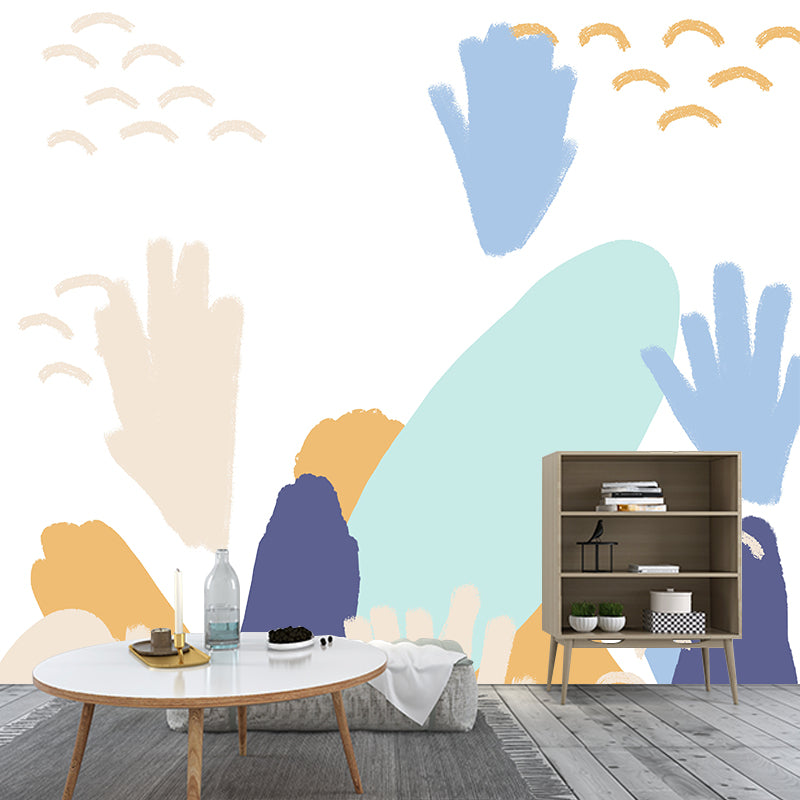 Mountain Landscape Wallpaper Mural Blue Childrens Art Wall Covering for Kids Bedroom Blue Clearhalo 'Wall Decor' 'Wall Mural' 1469262