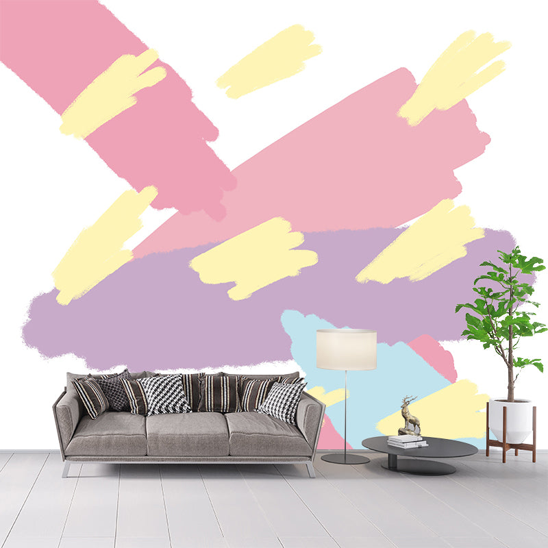 Pink Brush Stroke Scribble Mural Water-Proof Kids Style Bedroom Wall Art, Custom Made Pink Clearhalo 'Wall Decor' 'Wall Mural' 1469267