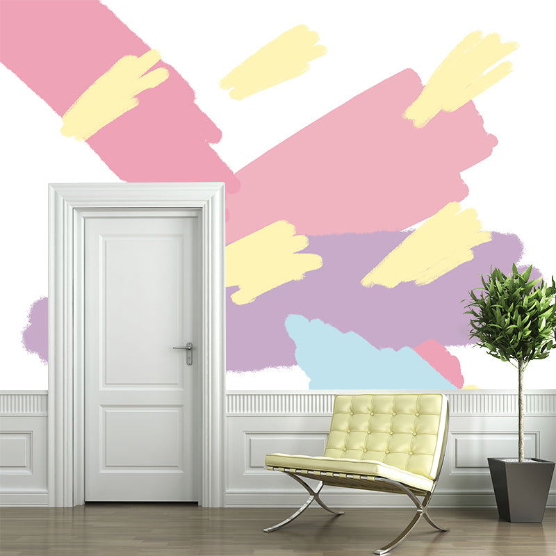 Pink Brush Stroke Scribble Mural Water-Proof Kids Style Bedroom Wall Art, Custom Made Clearhalo 'Wall Decor' 'Wall Mural' 1469268