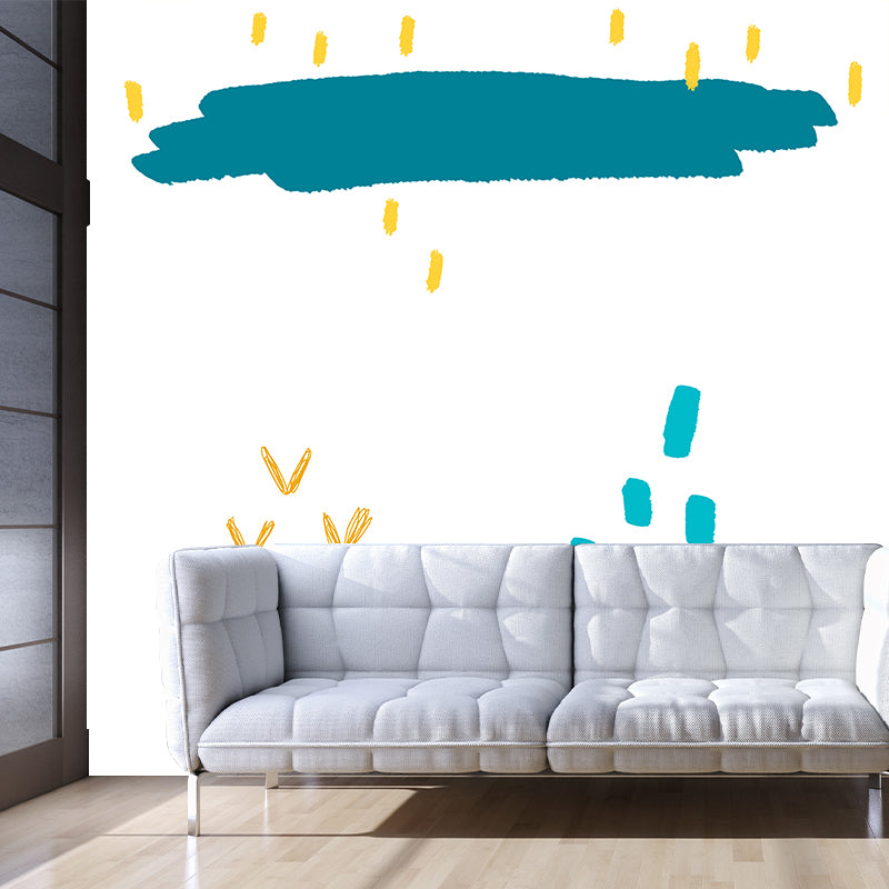 Blue Raining Countryside Painting Mural Stain Resistant Wall Covering for Living Room Clearhalo 'Wall Decor' 'Wall Mural' 1469288