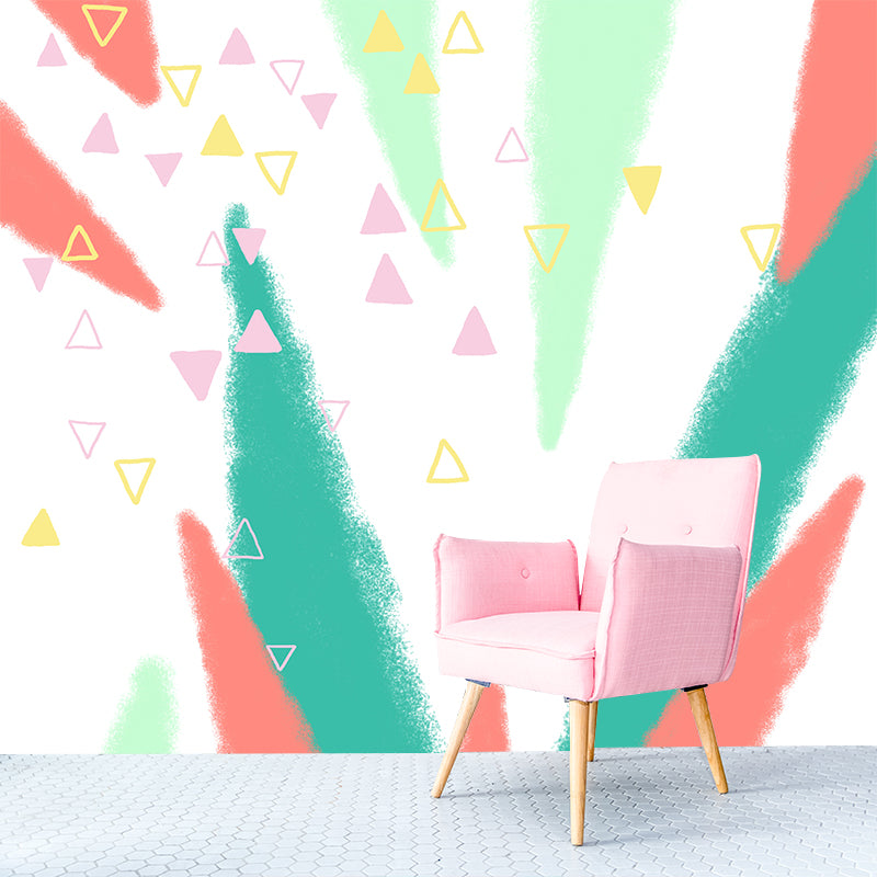 Geometry Cone and Triangle Mural Childrens Art Non-Woven Cloth Wall Covering in Green Clearhalo 'Wall Decor' 'Wall Mural' 1469299