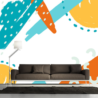 Novelty Sun Drawing Wallpaper Mural for Kids Room Personalized Wall Art in Orange-Blue Orange Clearhalo 'Wall Decor' 'Wall Mural' 1469302