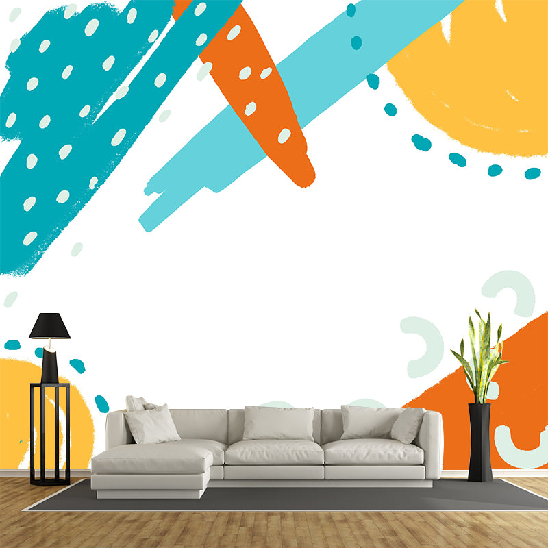 Novelty Sun Drawing Wallpaper Mural for Kids Room Personalized Wall Art in Orange-Blue Clearhalo 'Wall Decor' 'Wall Mural' 1469303