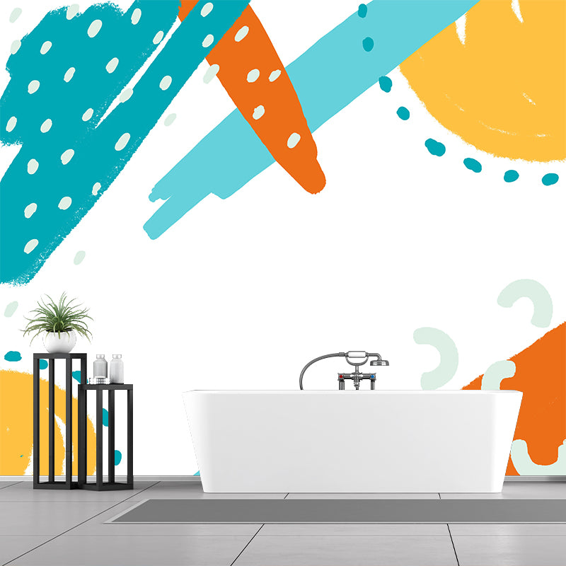 Novelty Sun Drawing Wallpaper Mural for Kids Room Personalized Wall Art in Orange-Blue Clearhalo 'Wall Decor' 'Wall Mural' 1469304