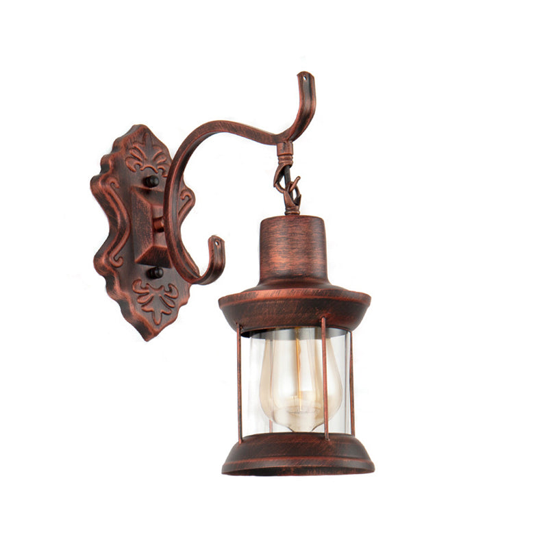 Weathered Copper One Light Sconce Light Rustic Style Clear Glass Kerosene Lighting Fixture Clearhalo 'Art deco wall lights' 'Cast Iron' 'Glass' 'Industrial wall lights' 'Industrial' 'Middle century wall lights' 'Modern' 'Rustic wall lights' 'Tiffany' 'Traditional wall lights' 'Wall Lamps & Sconces' 'Wall Lights' Lighting' 146931