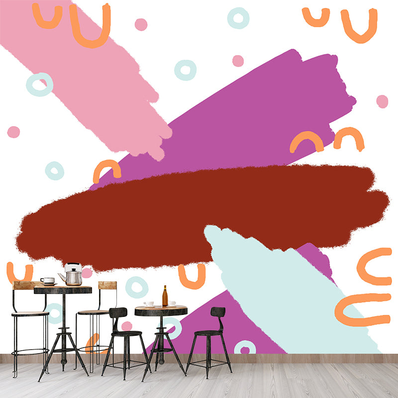 Illustration Brushstroke Mural Wallpaper Large Wall Covering for Kids Bedroom, Custom Made Clearhalo 'Wall Decor' 'Wall Mural' 1469313