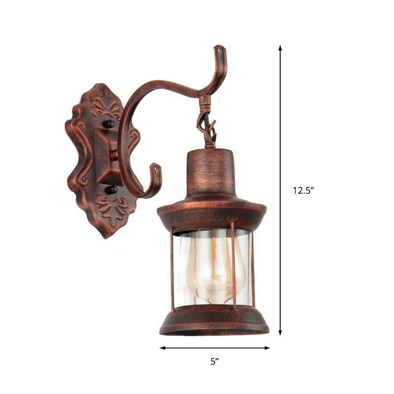 Weathered Copper One Light Sconce Light Rustic Style Clear Glass Kerosene Lighting Fixture Clearhalo 'Art deco wall lights' 'Cast Iron' 'Glass' 'Industrial wall lights' 'Industrial' 'Middle century wall lights' 'Modern' 'Rustic wall lights' 'Tiffany' 'Traditional wall lights' 'Wall Lamps & Sconces' 'Wall Lights' Lighting' 146932