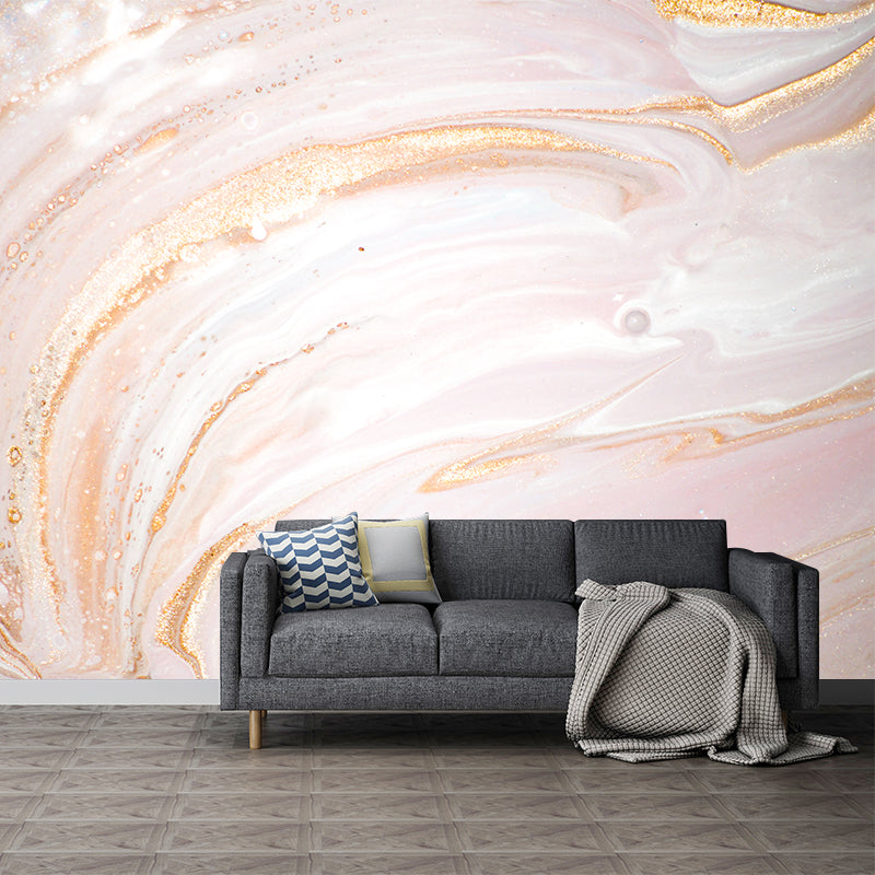 Huge Curls Printed Wall Mural Decal Modern Beautiful Abstract Wall Art in Pink-Gold Pink Clearhalo 'Wall Decor' 'Wall Mural' 1469327