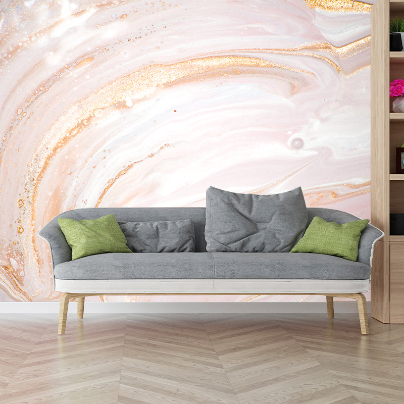 Huge Curls Printed Wall Mural Decal Modern Beautiful Abstract Wall Art in Pink-Gold Clearhalo 'Wall Decor' 'Wall Mural' 1469328