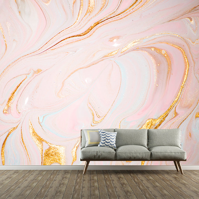 Non-Woven Large Pink Mural Modernist Wave Print Wall Decoration, Customized Size Pink Clearhalo 'Wall Decor' 'Wall Mural' 1469332