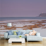 Non-Woven Stain Proof Mural Tropical Tidal Flats and Distant Island Wall Art in Purple-Blue Clearhalo 'Wall Decor' 'Wall Mural' 1469376