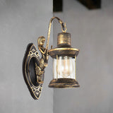 Clear Glass Bronze Sconce Light Lantern 1-Light Industrial Wall Lamp Fixture with Mermaid Decoration Bronze Clearhalo 'Art deco wall lights' 'Cast Iron' 'Glass' 'Industrial wall lights' 'Industrial' 'Middle century wall lights' 'Modern' 'Rustic wall lights' 'Tiffany' 'Traditional wall lights' 'Wall Lamps & Sconces' 'Wall Lights' Lighting' 146941