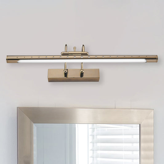 14"/19" Dia Tubed Wall Lighting with Arc Arm Modern Style Metal Warm/White Light LED Bathroom Vanity Light Fixture in Gold Gold Clearhalo 'Cast Iron' 'Glass' 'Industrial' 'Modern wall lights' 'Modern' 'Tiffany' 'Traditional wall lights' 'Vanity Lights' 'Wall Lights' Lighting' 146951
