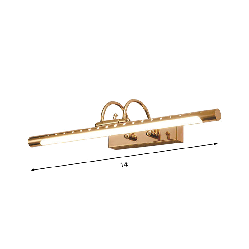 14"/19" Dia Tubed Wall Lighting with Arc Arm Modern Style Metal Warm/White Light LED Bathroom Vanity Light Fixture in Gold Clearhalo 'Cast Iron' 'Glass' 'Industrial' 'Modern wall lights' 'Modern' 'Tiffany' 'Traditional wall lights' 'Vanity Lights' 'Wall Lights' Lighting' 146954