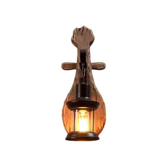 Clear Glass Lantern Wall Sconce Coastal 1 Light Dining Room Lighting Fixture with Spoon Clearhalo 'Industrial wall lights' 'Industrial' 'Middle century wall lights' 'Rustic wall lights' 'Tiffany' 'Wall Lamps & Sconces' 'Wall Lights' Lighting' 146968