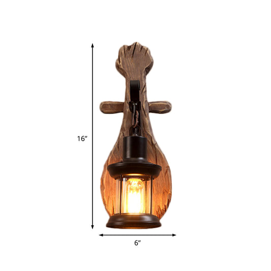 Clear Glass Lantern Wall Sconce Coastal 1 Light Dining Room Lighting Fixture with Spoon Clearhalo 'Industrial wall lights' 'Industrial' 'Middle century wall lights' 'Rustic wall lights' 'Tiffany' 'Wall Lamps & Sconces' 'Wall Lights' Lighting' 146969