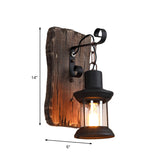 Black One Light Sconce Light Rustic Clear Glass Caged Lighting Fixture with Wooden Backplate Clearhalo 'Industrial wall lights' 'Industrial' 'Middle century wall lights' 'Rustic wall lights' 'Tiffany' 'Wall Lamps & Sconces' 'Wall Lights' Lighting' 146973